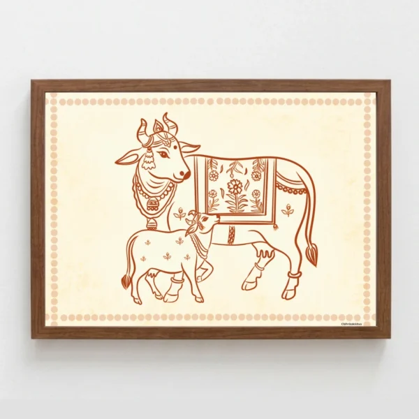 GoVatsa Chitra sacred Indian cow and calf line art