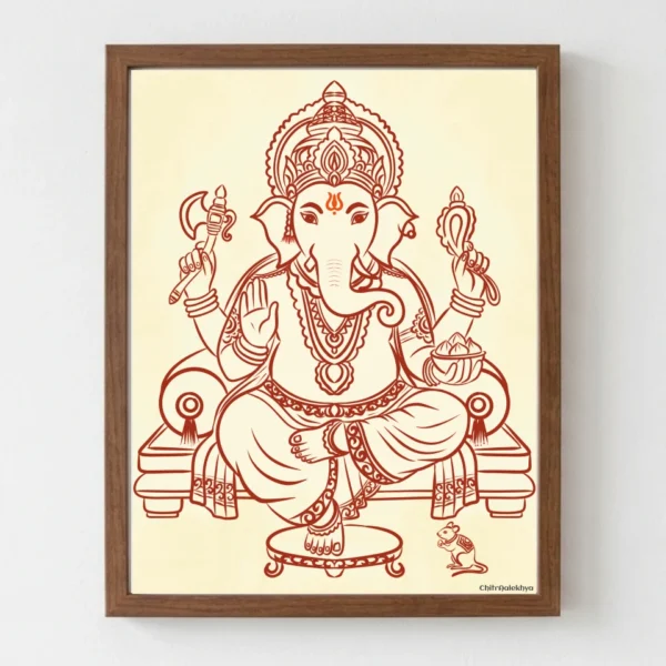 Beautiful Musakavahana Ganesha Line Art – A4 Canvas