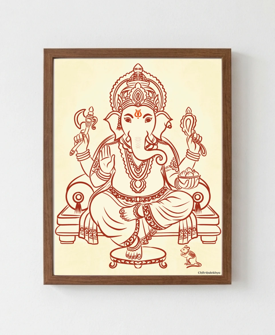 Beautiful Musakavahana Ganesha Line Art – A4 Canvas