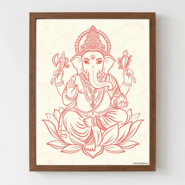 Kamalodbhava Ganesha minimalist line art A3 canvas