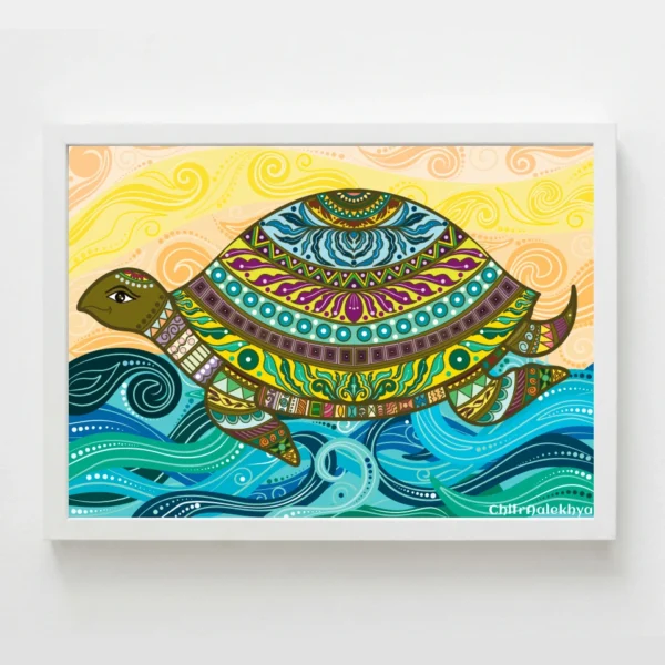 Chitrakacchapa intricate symbolic turtle canvas painting with traditional motifs by Chitraalekhya
