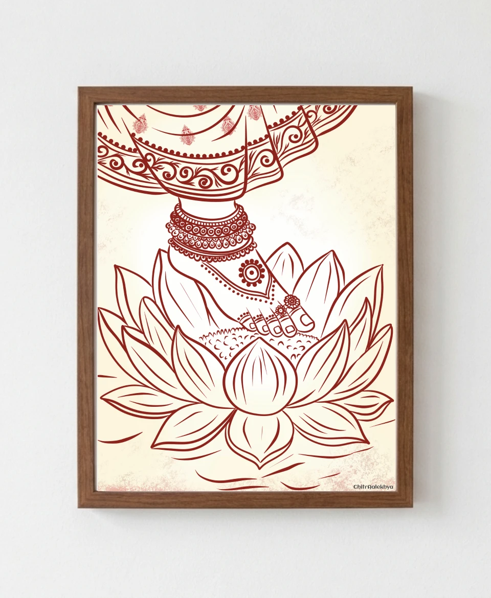 Shakti Charana Goddess Durga feet lotus line art