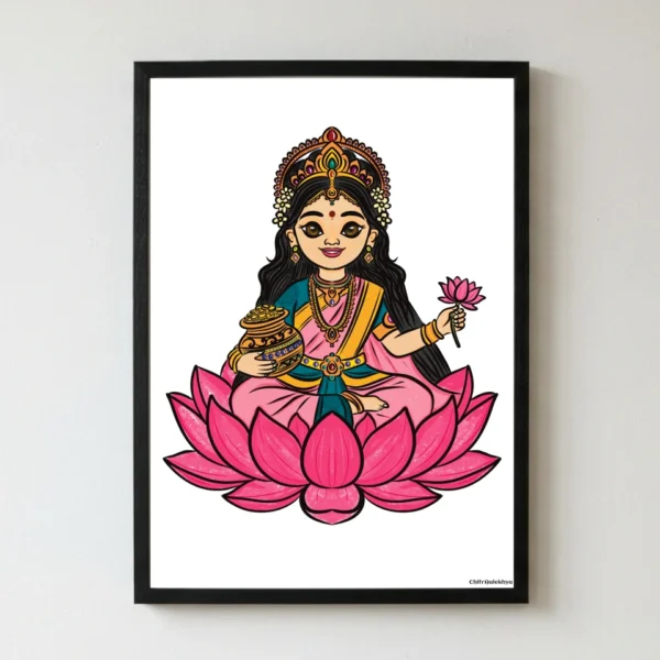 Bal Lakshmi child-friendly artwork of Goddess Lakshmi with a pot of gold coins by ChitrAalekhya