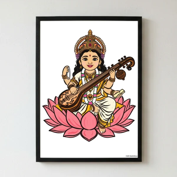 Bal Saraswati artwork depicting the youthful form of Goddess Saraswati by ChitrAalekhya