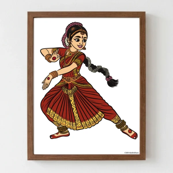 Bharatanatya Nartaki Chitram A3 colour Bharatanatyam dance art print by Chitraalekhya