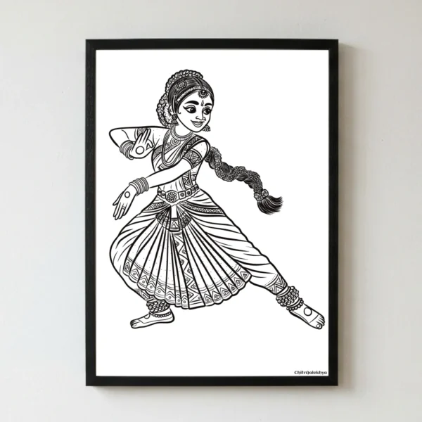 Bharatanatya Rekhacitram A4 minimalist Bharatanatyam line art print by Chitraalekhya