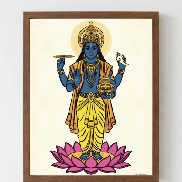 Dhanvantari Chitra A3 devotional artwork of Lord Dhanvantari by ChitrAalekhya