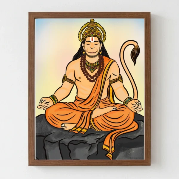 Dhyana Hanuman devotional artwork depicting Lord Hanuman in meditation by ChitrAalekhya