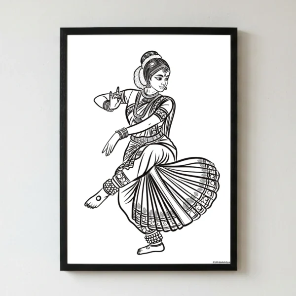 Kuchipudi Nartaki Rekhacitram A4 minimalist Kuchipudi dance line art print by Chitraalekhya