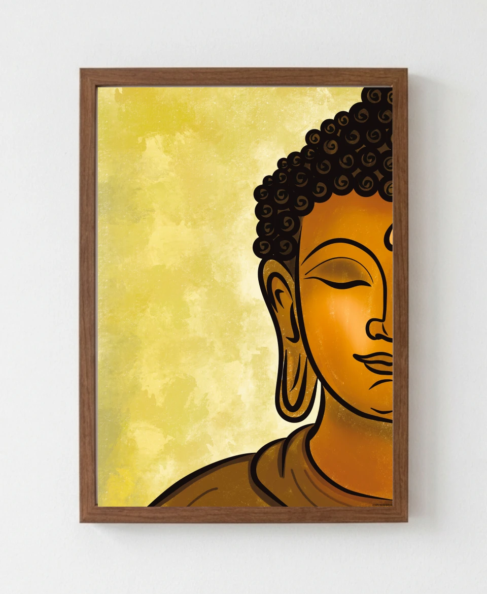 Shanta Roopa Buddha artwork featuring Lord Buddha's serene expression and rich textured colours by ChitrAalekhya