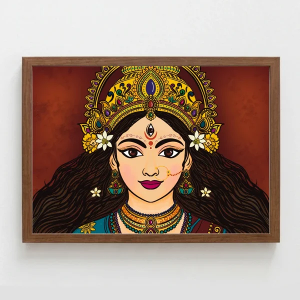 Trinayani goddess artwork featuring a third eye, traditional nose ring and powerful gaze by ChitrAalekhya